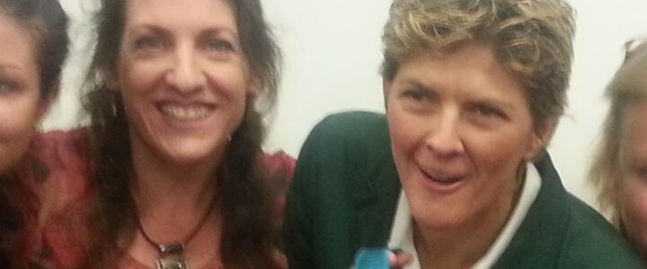 Cathy Howitt with Natalie Cook in a lesson about teaching perseverance to kids