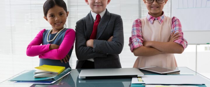 Young kids in suits showing a determined kids mindset for success