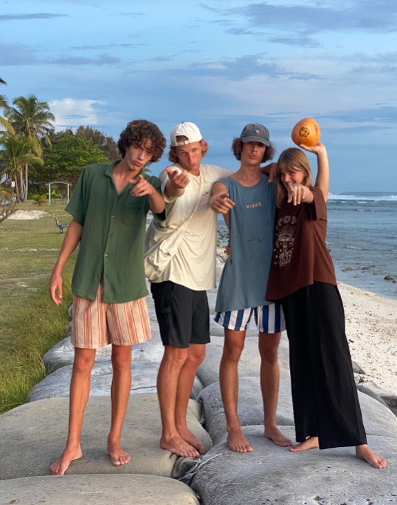 Young Entrepreneurs on the Cocos Islands Jai Kit Chayse and Akaisha goofing around on holiday on the Cocos Islands